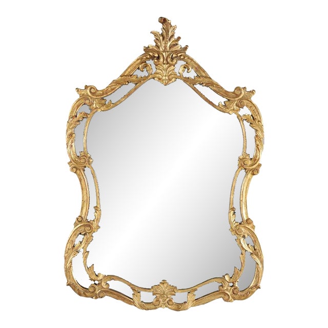 Oversized Antique French Louis XIV Style Rococo Giltwood Mirror C1920 For Sale