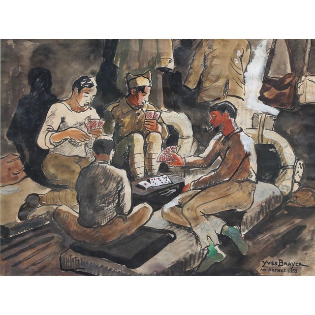 Yves Brayer, Soldiers Playing Cards, 1939, Watercolor, Framed For Sale - Image 15 of 15