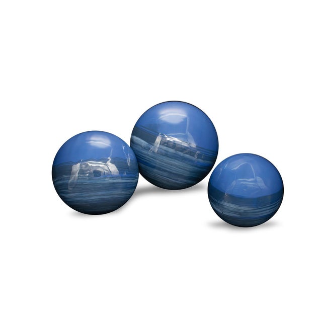 Blue Madagascar Sapphire Decorative Metal Orbs- Medium For Sale - Image 8 of 11