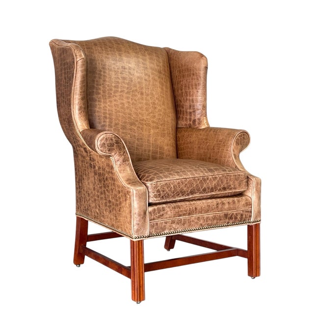 A single vintage wingback chair manufactured for LT Designs by Century Furniture Hickory, North Carolina Made in the USA...