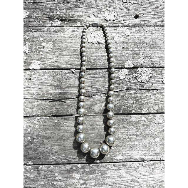 Vintage Taxco Mexico 26" Graduated Sterling Silver Bead Necklace, FSG Ts-54, 141g For Sale - Image 11 of 11