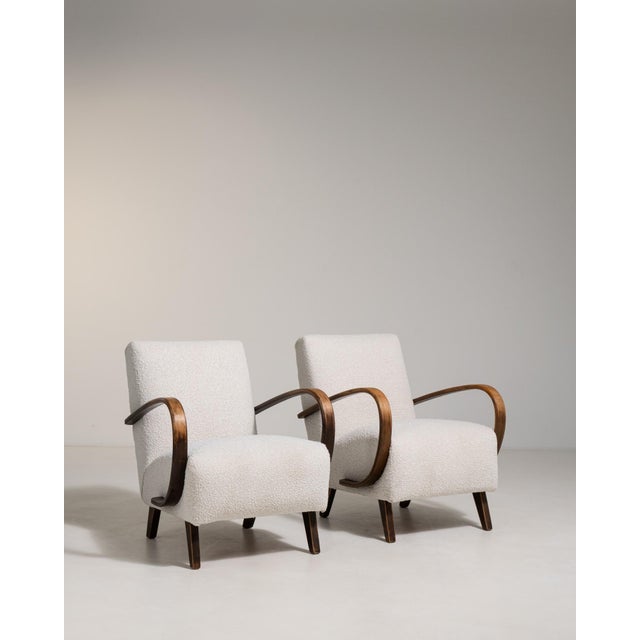1950s Jindřich Halabala Cream Wood Pair of Club Chairs For Sale - Image 11 of 12