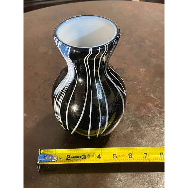 1978 Signed Foster Mid-Century Modern Black & White Cased Art Glass Vase For Sale - Image 4 of 11