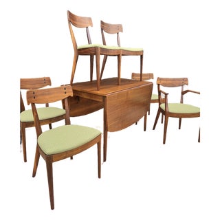 1960s Kipp Stewart for Drexel Declaration Restored 7-Piece Walnut Dining Set For Sale