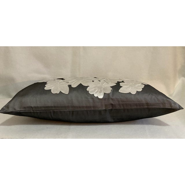 Contemporary Contemporary Metallic Silver Floral Embellished Lumbar Accent Pillow Cover For Sale - Image 3 of 5