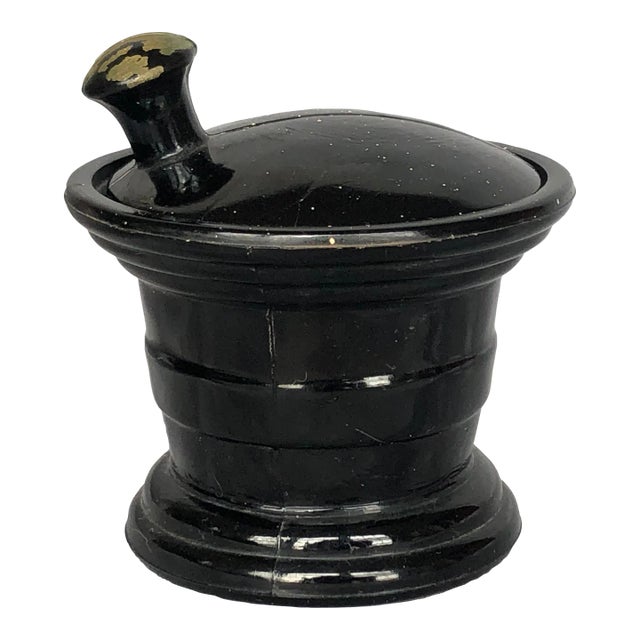 Vintage Black Glass Apothecary Jar With Lid For Sale