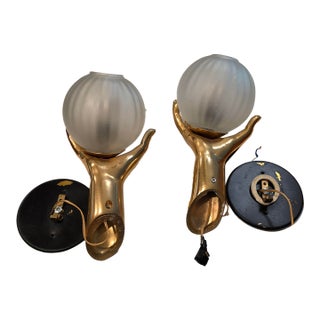 Vintage Maison Arlus Gold Bronze Hand Held Globe Sconces - a Pair For Sale