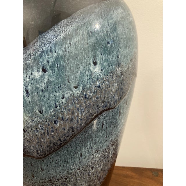 Postmodern Vintage Black and Blue Drip Glaze Lamp For Sale - Image 3 of 4