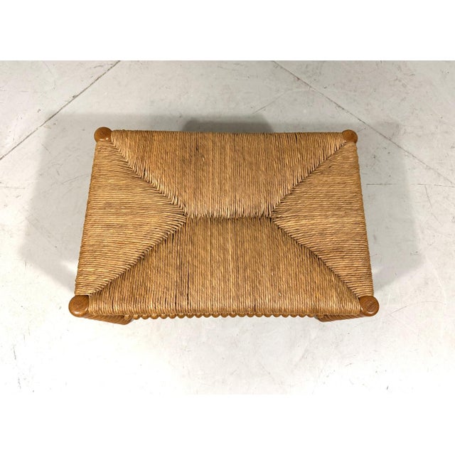 Low Oak Bobbin Stool with Rush Seat, 1930s For Sale - Image 3 of 10
