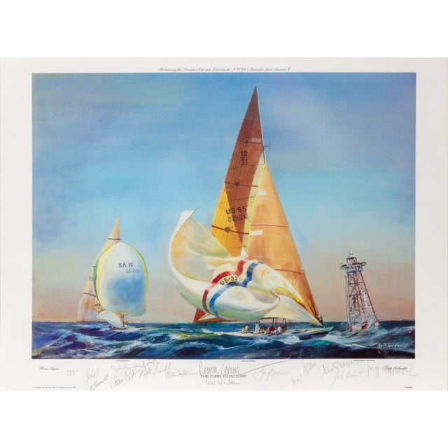 The Turn to Victory 1987 Offset Lithograph, signed by artist and crew of the 1987 Americas Cup Of 200 21 x 28 in. (53.34 x...