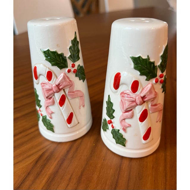 Traditional Vintage Christmas Candy Cane Salt & Pepper Shakers- a Pair For Sale - Image 3 of 6