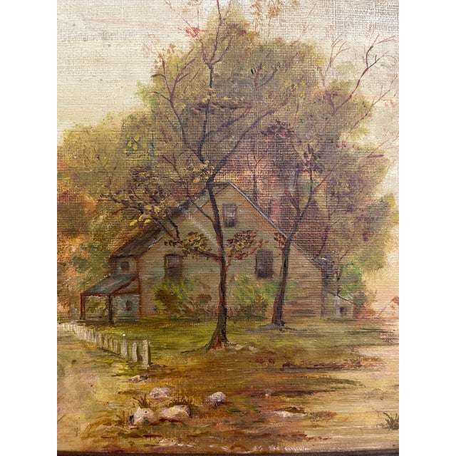 Vintage Framed Rural Landscape Painting on Canvas Board, Signed g.e.k. For Sale - Image 9 of 10