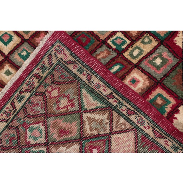 1960s Vintage Distressed Rug in Red & Green Geometric Pattern For Sale In New York - Image 6 of 7