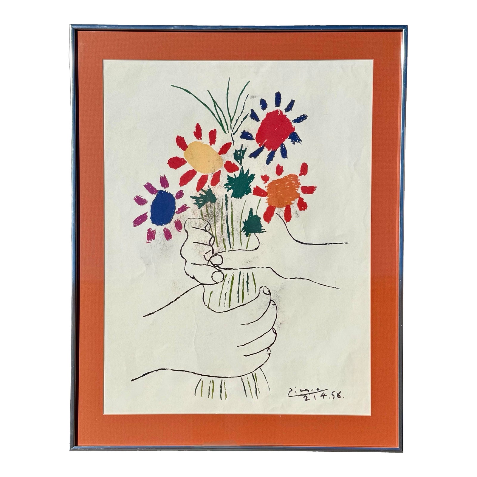 Vintage Pablo Picasso Bouquet of Peace Framed Lithograph Print