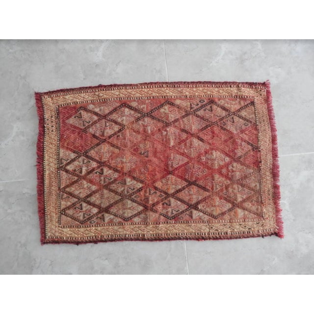 Ruby Red Small Geometrical Jajim Kilim Rug 1′10″ × 2′8″ For Sale - Image 8 of 8