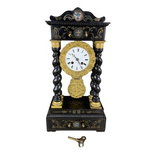 19th Century Napoleon III Clock in Wood and Brass For Sale