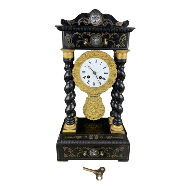 19th Century Napoleon III Clock in Wood and Brass For Sale