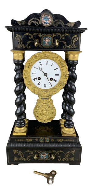 19th Century Napoleon III Clock in Wood and Brass