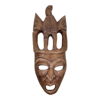 Vintage Hand-Carved Wooden Wall Mask For Sale