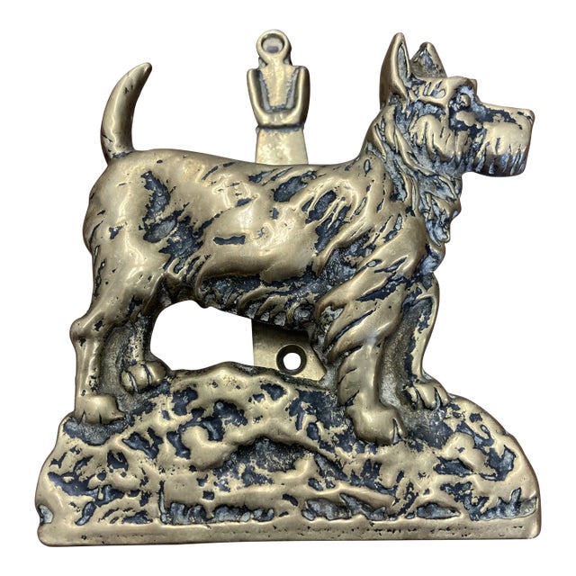 English Brass Dog Terrier Door Knocker For Sale
