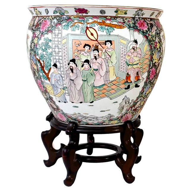 Chinoiserie Planter Fishbowl Goldfish Gold Fish Bowl & Stand For Sale - Image 3 of 14