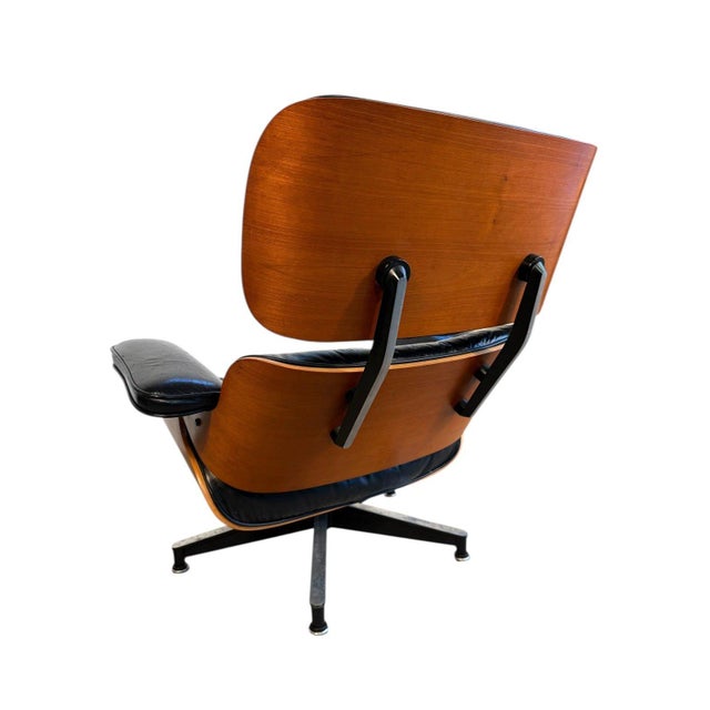 Wood Authentic Herman Miller Eames Lounge Chair in Black Leather For Sale - Image 7 of 16