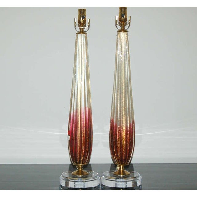 So elegant, these teardrops of CRANBERRY and CREAM, loaded with GOLD flecks, circa 1950's. These are so beautiful in...