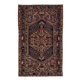 Vintage Handmade Persian Rust Geometric Wool Rug 4'2" X 6'11" For Sale
