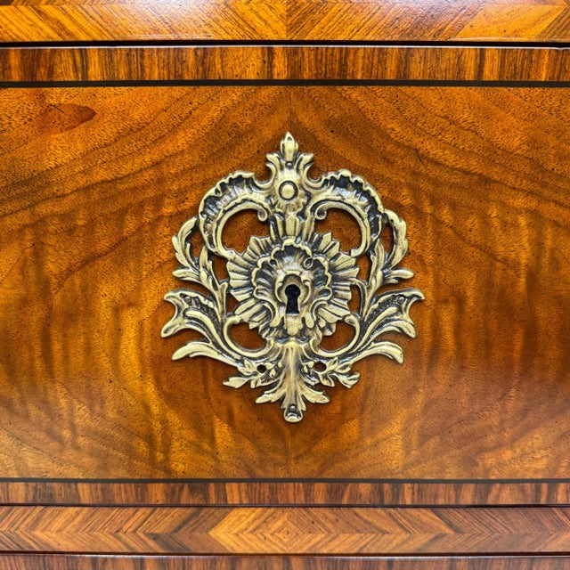 Brown Late 20th Century Henredon Inlaid Burlwood Louis XVI Style Commode With Marble Top For Sale - Image 8 of 14