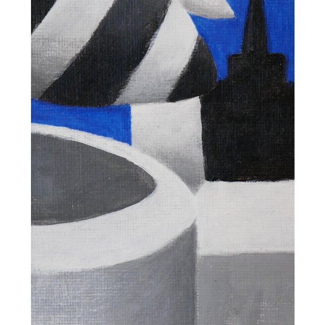 Scott Woodard "Puffy City Night Scape" Blue, White, Gray & Black Contemporary Surreal Painting, 2022 For Sale - Image 9 of 10