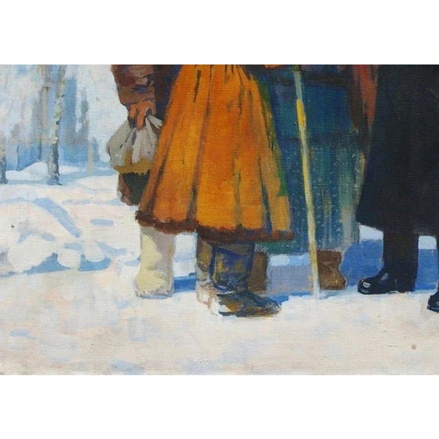 Lenin & Farmers Original Oil Painting, Soviet Socialist Realism Art 104-149 For Sale - Image 4 of 6