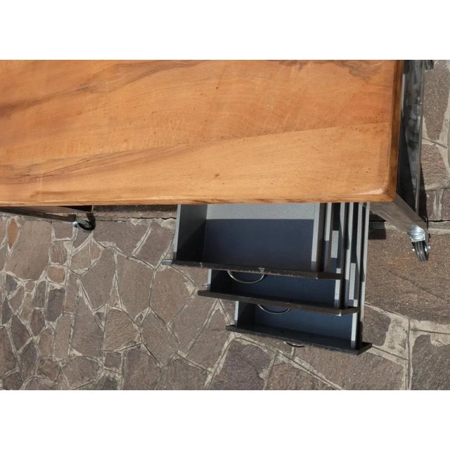 1970s Industrial Island Counter in Steel and Walnut, 1970s For Sale - Image 5 of 13