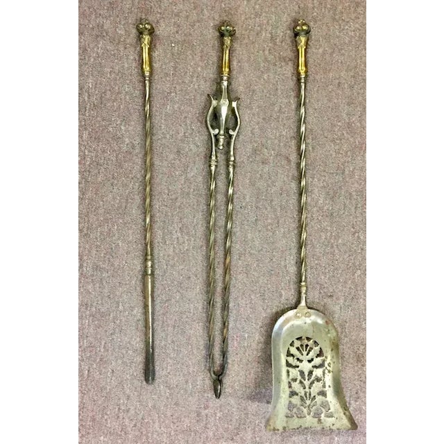 Antique 19th Century English Steel & Brass Mounted Fireplace Tools - Set of 3 For Sale - Image 4 of 13