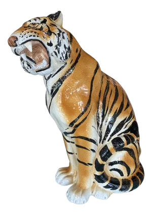 Vintage Large Italian Ceramic Sitting Tiger Statue