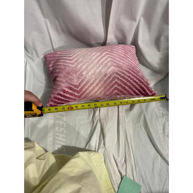 Mid-Century Modern Blush Velvet Chevron Pillow For Sale - Image 3 of 4