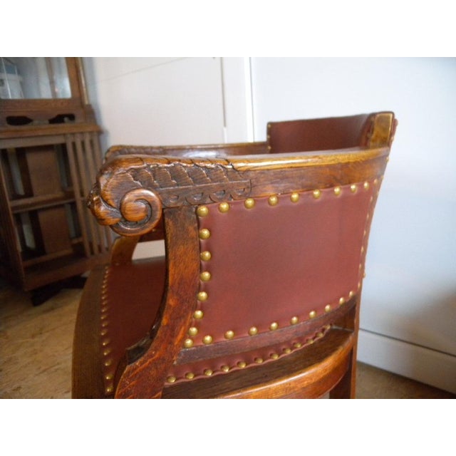 Art Nouveau Armchair in Wood and Cow Leather, 1910 For Sale - Image 11 of 18