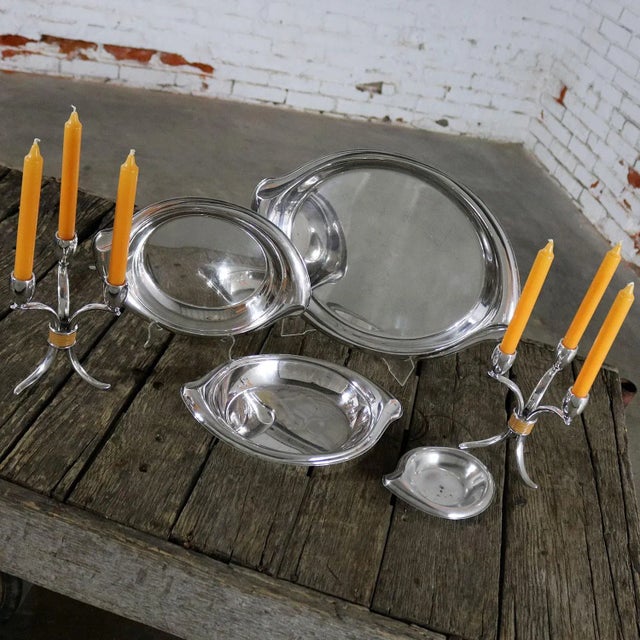 Mid-Century Modern Rogers Bros. Flair Candelabra & Serving Trays - Set of 6 For Sale - Image 3 of 12