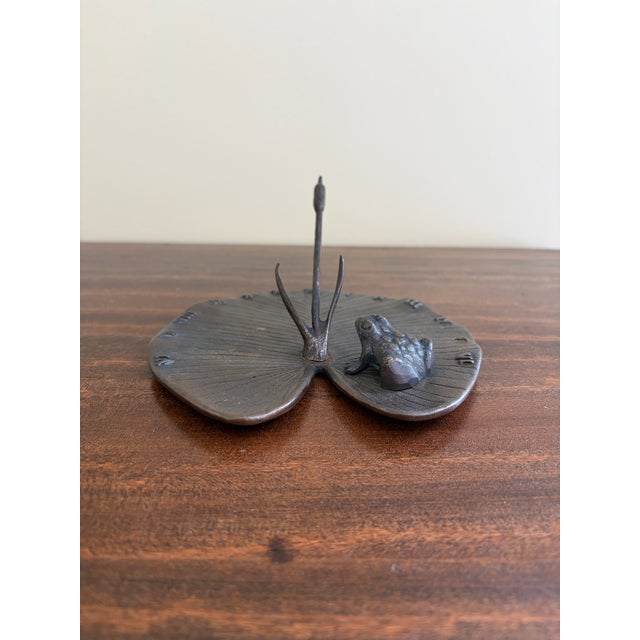 French Country Vintage English Country Iron Garden Sundial With Frog on a Lily Pad For Sale - Image 3 of 7