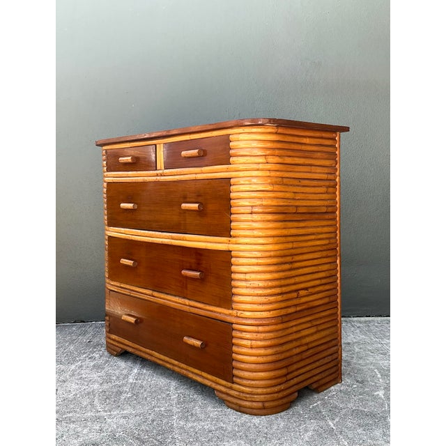 Brown Vintage Deco Stacked Rattan Tall Chest of Drawers For Sale - Image 8 of 12