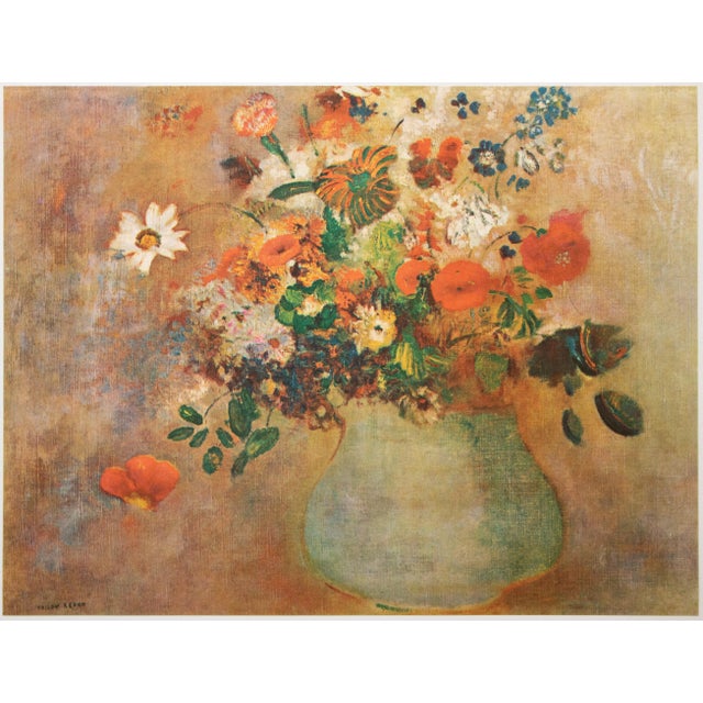 A rare period vintage full-color print of oil painting "Flowers" by Odilon Redon from a First Edition art folio of The...