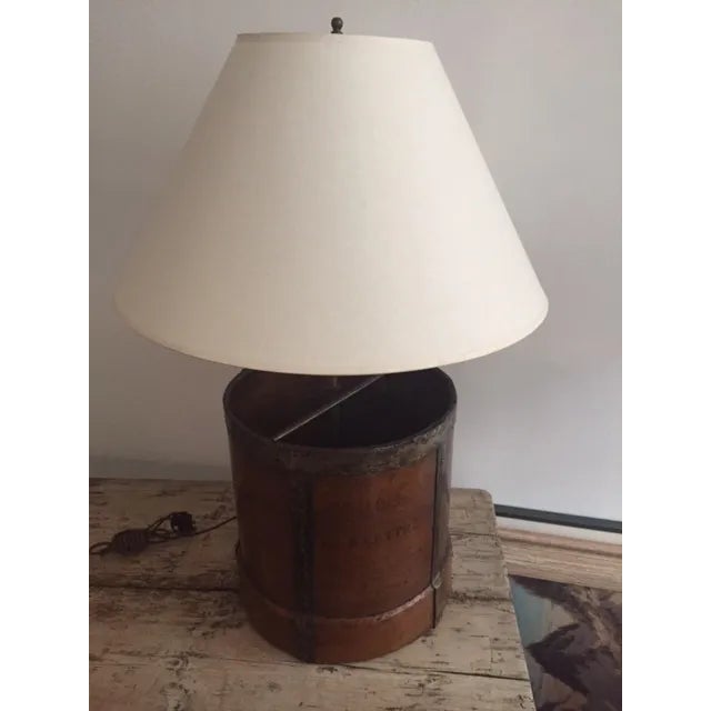 1920s Antique Rustic Measuring Bucket Table Lamp For Sale - Image 5 of 6