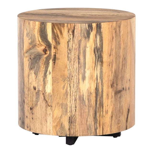 Four Hands Hudson Round End Table, Spalted Primavera For Sale