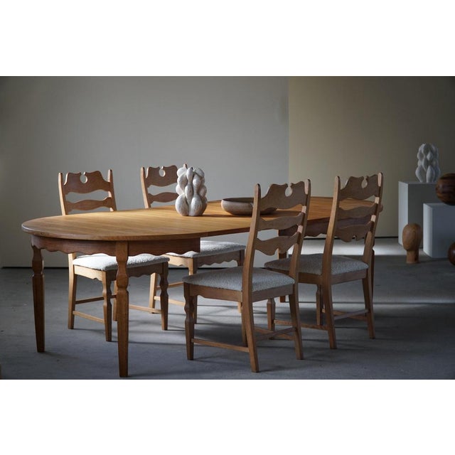 Highback Razorblade Chairs in Oak and Bouclé by Henning Kjærnulf, 1960s, Set of 4 For Sale - Image 11 of 18