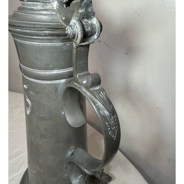 19th Century Large Antique Ornate German Cycling Trophy Award Pewter Lidded Stein Tankard For Sale - Image 15 of 18