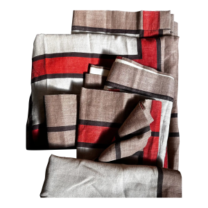 Frank Lloyd Wright X Schumacher Large Curtain Panel MCM Linen Textile Brown Orange White