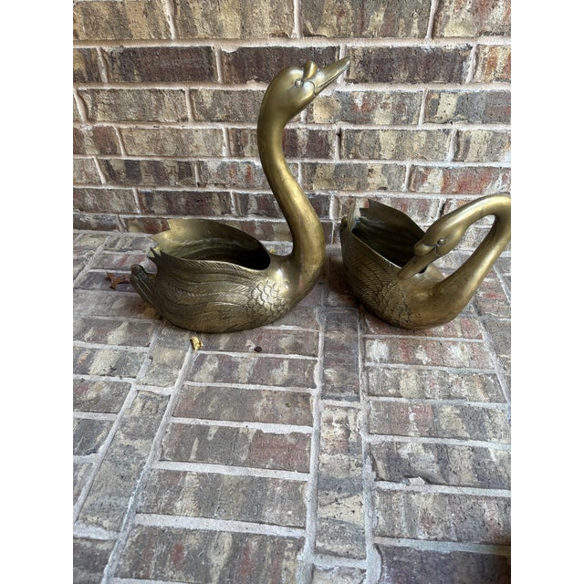 Vintage Brass Swan Planters For Sale - Image 9 of 12