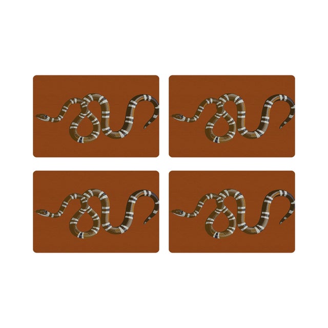 Serpent Burnt Orange Vegan Leather Rectangle Placemat, Set of 4 For Sale - Image 4 of 5