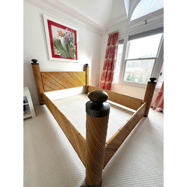 Late 20th Century Crespi Style Split Reed Queen Sized Bed With Brass For Sale - Image 5 of 11
