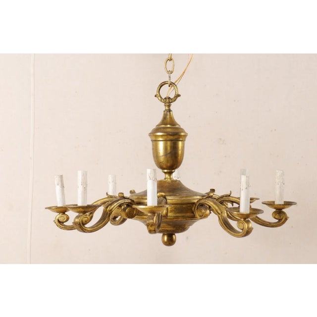 Wood Mid 20th Century French 8-Light Gold-Tone Chandelier For Sale - Image 7 of 11