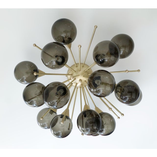 Italian 21st Century Mezzo Satin Brass Smoky Murano Flush Mount by Fabio LTD For Sale - Image 3 of 9